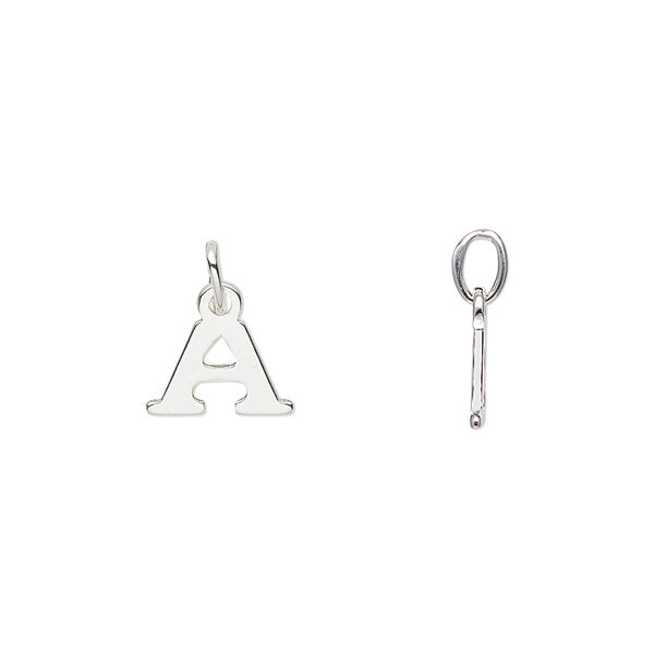 Charm, sterling silver, 10x8mm block alphabet letter "A." Sold individually. image number 0
