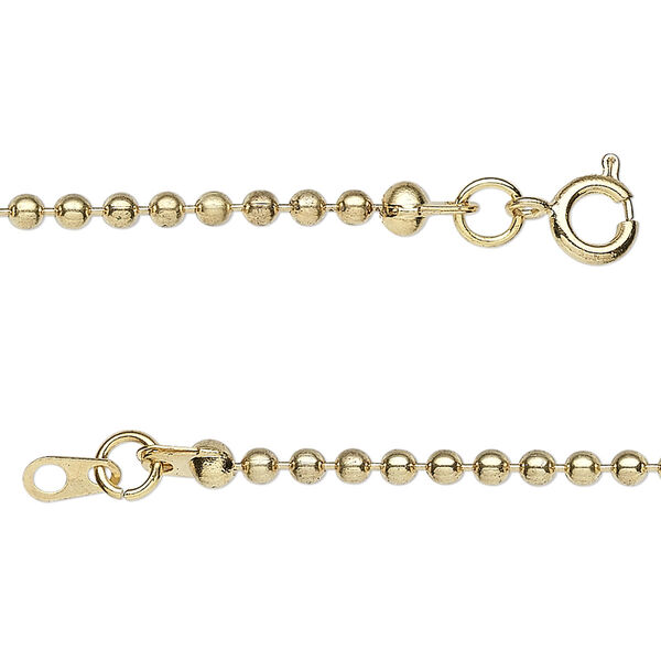 Chain, brass-finished steel, 2.4mm ball, 24 inches with springring clasp. Sold per pkg of 10. image number 0