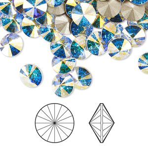 Chaton 12pk crystal AB foil back, Crystal Passions® 7.07-7.27mm rivoli SS34 1122