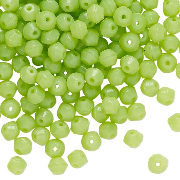 Bead, Czech pressed glass, translucent green, 4mm bicone. Sold per 1-ounce pkg, approximately 264 beads. image number 0