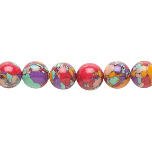 Bead, resin, multicolored, 8mm round with mosaic design. Sold per 15-1/2" to 16" strand.
