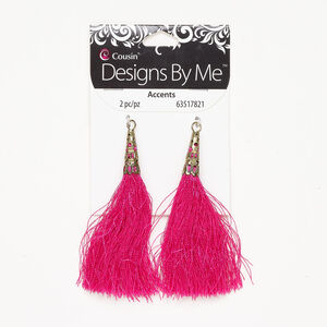 Focal 1pkg2, nylon and antique gold-finished steel, hot pink, 3-inch tassel.