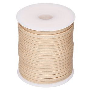 Cord, waxed cotton, natural, 3mm flat. Sold per 25-meter spool.
