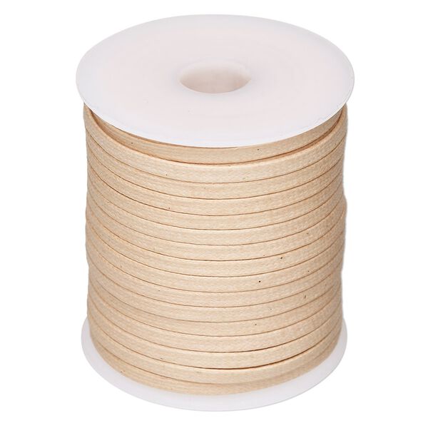 Cord, waxed cotton, natural, 3mm flat. Sold per 25-meter spool. image number 0