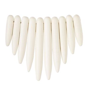 Focal, Taiwanese cheesewood (dyed / waxed), white, 20x5mm-41x5mm graduated fan spike. Sold per 10-piece set.