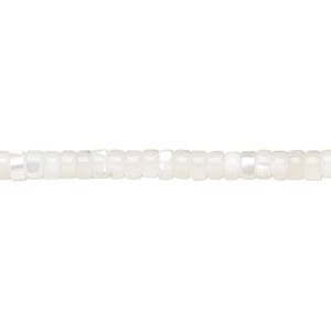 Bead, mother-of-pearl shell (bleached), white, 3x2mm heishi, Mohs hardness 3-1/2. Sold per 15-1/2 to 16-inch strand.