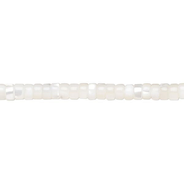 Bead, mother-of-pearl shell (bleached), white, 3x2mm heishi, Mohs hardness 3-1/2. Sold per 15-1/2 to 16-inch strand. image number 0