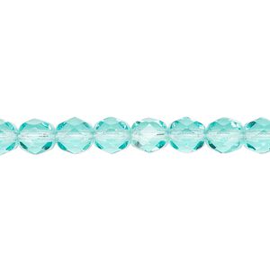 Bead, Czech fire-polished glass, transparent light aqua, 6mm faceted round. Sold per pkg of 1,200 (1 mass).