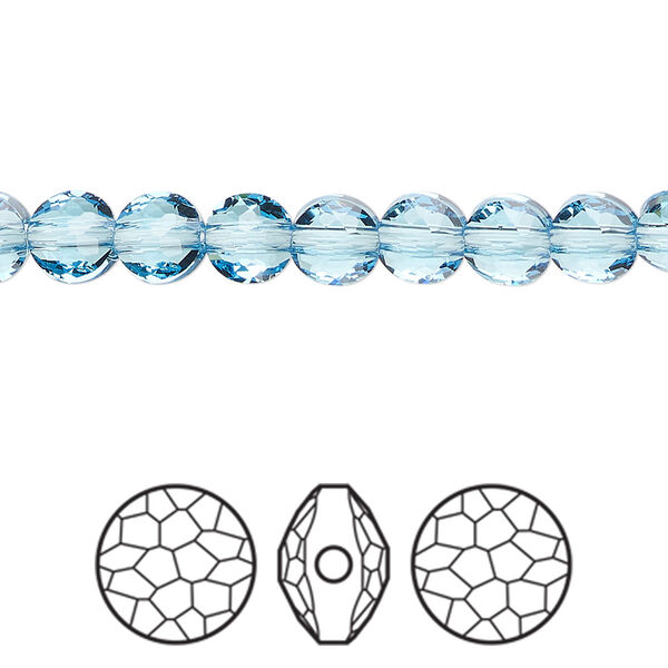 Bead 4pk aquamarine, Crystal Passions® 6mm puffed round 5034 image number 0