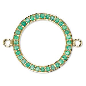 Link, green onyx (dyed) and gold-finished sterling silver, 20mm single-sided open round. Sold individually.