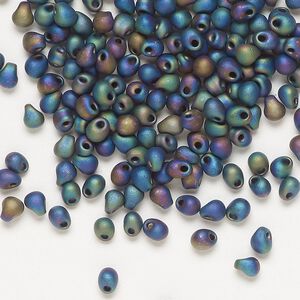 Seed bead, Miyuki, glass, pkg/250g, 4x3.4mm fringe, opaque matte rainbow black (DP-401FR).