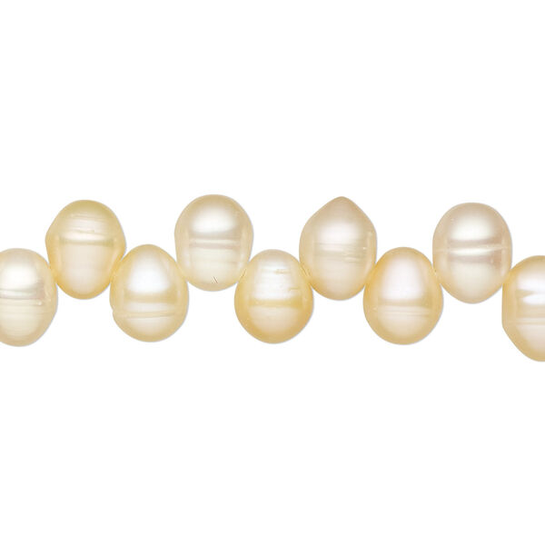 Pearl, cultured freshwater, peach, 9x7mm-10x7mm top-drilled rice, C grade. Sold per 15-inch strand. image number 0
