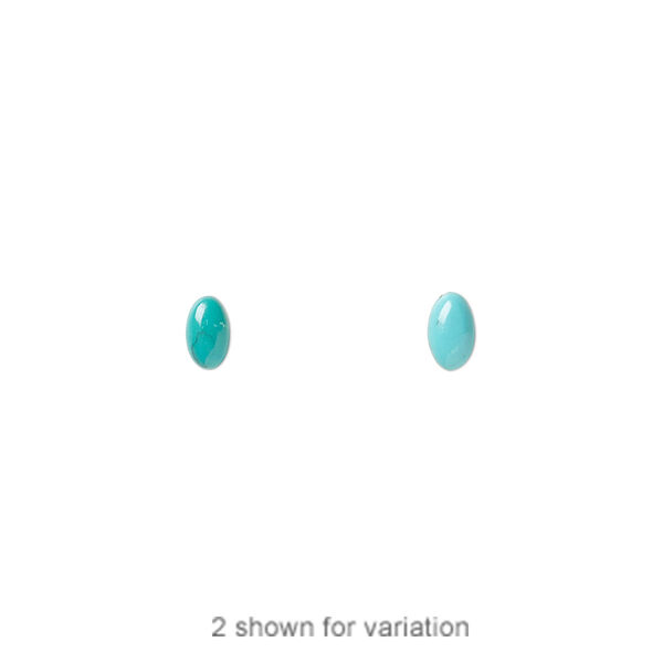 Cabochon, turquoise (dyed / stabilized), blue, 5x3mm calibrated oval, C grade, Mohs hardness 5 to 6. Sold per pkg of 8. image number 0