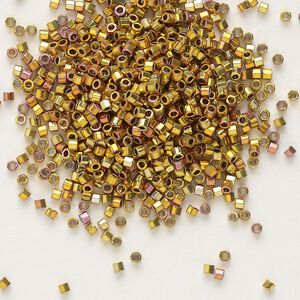 Seed bead, Delica®, glass, pkg/4g, #11 cut, opaque 24Kt gold-plated iris (DBC-0501).