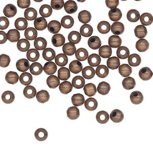 Bead, antique copper-plated steel, 4mm round. Sold per pkg of 100.