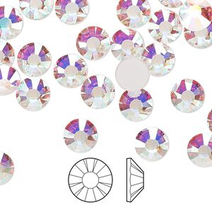 Flat back 12pk crystal AB foil back, Preciosa MAXIMA Czech crystal rhinestone 7.07-7.27mm chaton rose round SS34