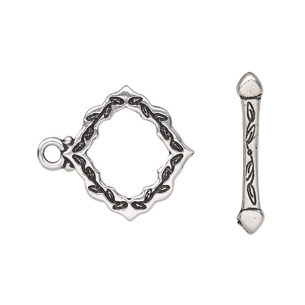 Clasp, TierraCast®, toggle, antique silver-plated pewter, 19.5x19mm double-sided scalloped diamond with ivy cathedral design. Sold individually. image number 0