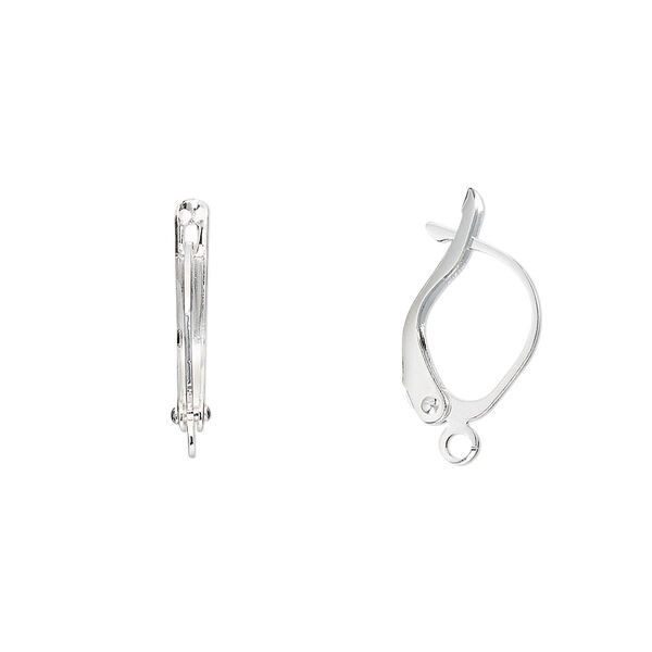 Ear wire, silver-plated brass, 17mm leverback with open loop. Sold per pkg of 5 pairs. image number 0