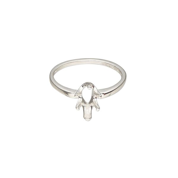 Ring, Sure-Set™, sterling silver, 8x5mm 6-prong pear basket setting, size 6.5. Sold individually. image number 0