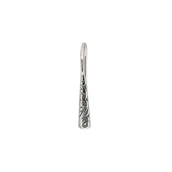 Ear wire, antiqued sterling silver, 21mm fishhook with textured design and hole, 20 gauge. Sold per pair. image number 0
