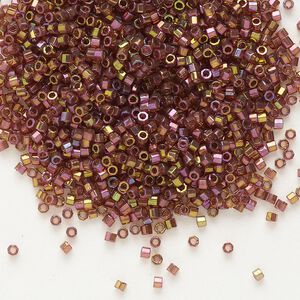 Seed bead, Delica®, glass, pkg/7.5g, #11 cut, translucent gold luster rainbow dark topaz (DBC-0103).