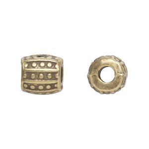 Bead, antique brass-plated "pewter" (zinc-based alloy), 10mm barrel. Sold per pkg of 20.
