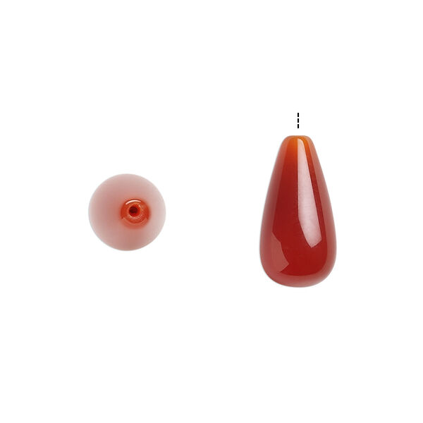 Bead, carnelian (dyed / heated), 15x8mm half-drilled teardrop, B grade, Mohs hardness 6-1/2 to 7. Sold per pkg of 2. image number 0