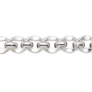 Chain 1pkg1 silver-plated long & short, 8mm, brass 5 foot unfinished