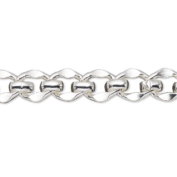 Chain 1pkg1 silver-plated long & short, 8mm, brass 5 foot unfinished image number 0