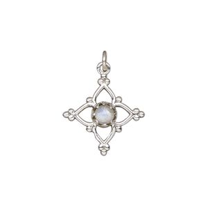 Rainbow moonstone / sterling silver 1pkg1, open beaded diamond drop natural antiqued 17x17mm