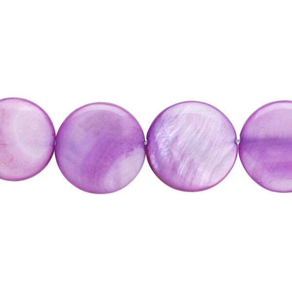 Mother-of-pearl shell 1pkg1, puffed flat round bead 15 inch lilac 13-14mm image number 0