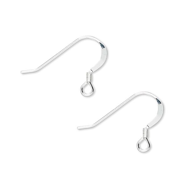 Ear wire, sterling silver, 14mm flat fishhook with 2mm coil and open loop, 22 gauge. Sold per pkg of 25 pairs. image number 0
