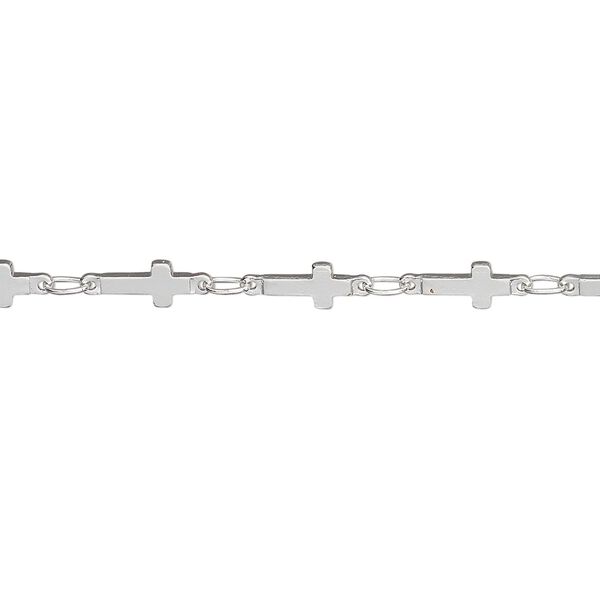 Chain, silver-plated brass, 4mm cross. Sold per pkg of 5 feet. image number 0