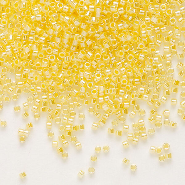 Seed bead, Delica®, glass, pkg/7.5g, #11 round, opaque inside dyed color luster light daffodil (DB-0233). image number 0