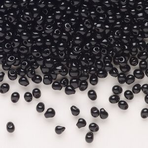 Seed bead, Miyuki, glass, pkg/10g, 3.3x2.8mm mini fringe, opaque black (DP-401).