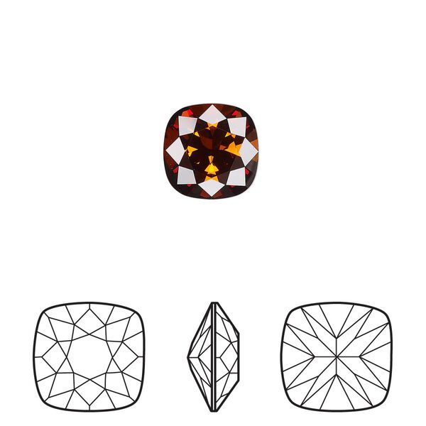 Fancy stone 2pk smoked amber foil back, Crystal Passions® 10mm square 4470 image number 0