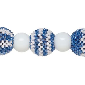 Bead, glass, opaque blue and white, 13mm round and 10mm round. Sold per 6-inch strand, approximately 7 beads.