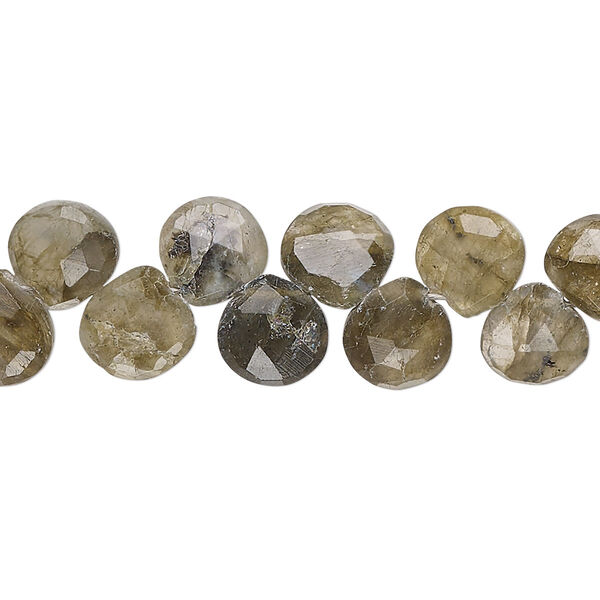 Labradorite 1pkg1, hand-cut top-drilled faceted puffed teardrop bead natural C grade, 8 inch 7x6mm-9x8mm image number 0