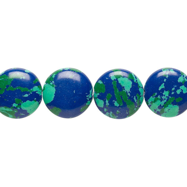 Bead, resin, dark blue / green / turquoise blue, 12mm flat round. Sold per 15" to 16" strand. image number 0