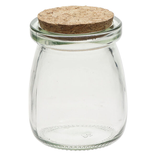 Bottle, glass and cork, clear, 2-3/4x2-1/4 inch with cork stopper and 1-1/2-inch opening. Sold individually. image number 1