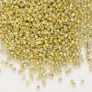 Seed bead, Delica®, glass, pkg/250g, #11 round, opaque galvanized yellow (DB-0412).