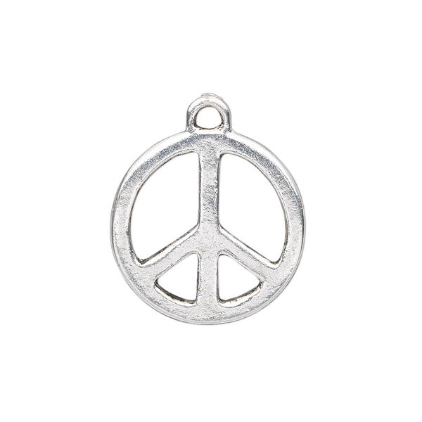Charm, antique silver-plated "pewter" (zinc-based alloy), 20mm peace sign. Sold per pkg of 10. image number 0