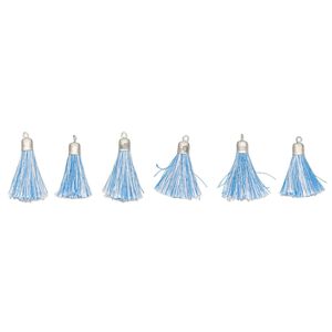 Tassel, silver-finished steel, blue and white, 1-inch. Sold per pkg of 6.