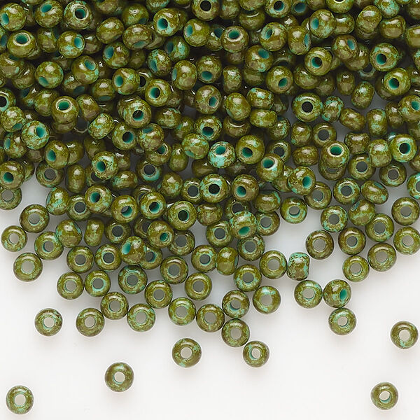 Seed bead, Preciosa Ornela, glass, opaque turquoise green travertine, #8 rocaille. Sold per 500-gram pkg. image number 0