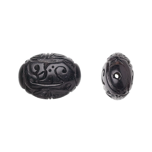Jet 1pkg1, hand-carved oval bead natural B grade, 18x13mm image number 0