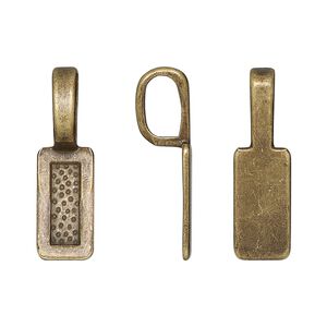 Bail, glue-on, antique brass-finished "pewter" (zinc-based alloy), 25.5x7.5mm rectangle with 15.5x7.5mm pad. Sold per pkg of 20.
