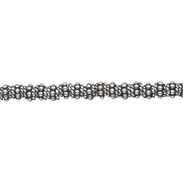 Bead, antiqued sterling silver, 4x3mm beaded rondelle. Sold per 1/4 troy ounce pkg, approximately 35-40 beads. image number 0