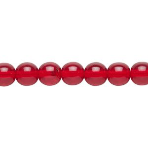Bead, Czech glass druk, transparent ruby red, 8mm round. Sold per 15-1/2" to 16" strand, approximately 50 beads.
