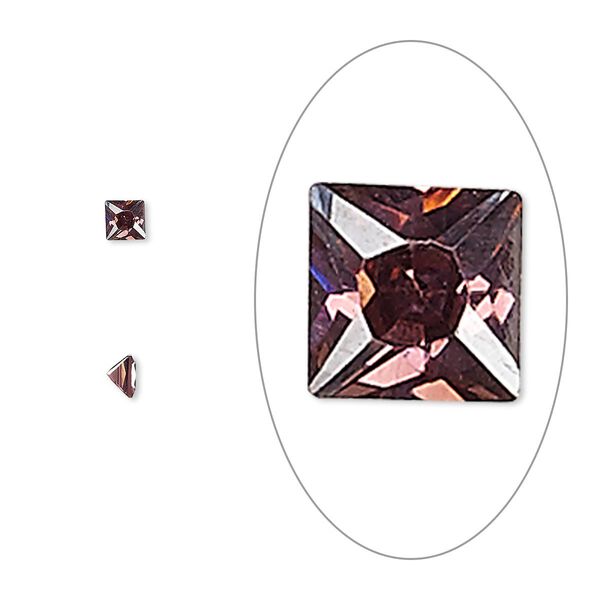 Gem, cubic zirconia, alexandrite purple, 3mm faceted square, Mohs hardness 8-1/2. Sold per pkg of 5. image number 0