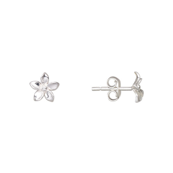 Earstud, Create Compliments®, sterling silver, 7.5mm flower. Sold per pair. image number 0